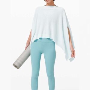 Lululemon Forward Flow Poncho Light Blue Cashmere Blend Knit Layering One Size